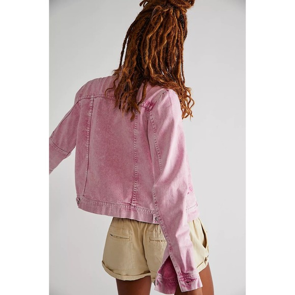 Free People X We The Free Rumors Denim Jacket Pink Acid Wash Women's Small EUC - Picture 3 of 8